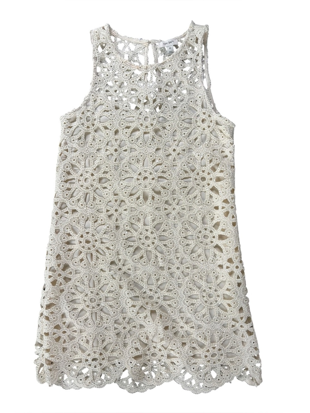 Crochet Floral Mini Dress in White